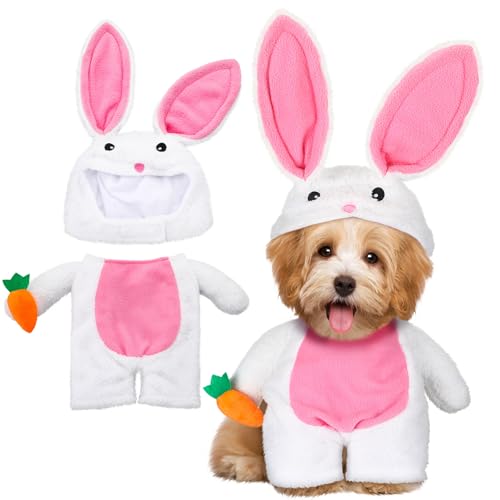 Huhumy Walking Bunny Haustierkostüm, lustiges Osterhasen-Hundekostüm mit Armen und Hosenärmeln, Halloween, Flauschiges Kaninchen-Outfit, Kostüm für Hunde und Katzen (S) von Huhumy