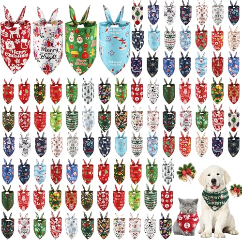 Huhumy Weihnachtshundhalstücher für Hundefriseure, verstellbar, waschbar, Urlaubs-Haustierkostüm, Welpenzubehör, Pflegezubehör für kleine bis große Hunde, Katzen, 100 Stück von Huhumy