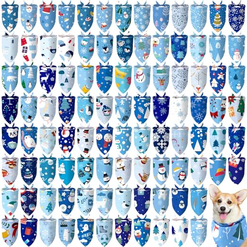 Huhumy Winter-Hundehalstücher für Hunde, Blau, Dreieck-Schal, Schneeflocke, Haustierhalstücher für mittelgroße und große Hunde, Winter, Schneeflocke, Weihnachten, Party, Urlaub, Festival, Kostüm von Huhumy