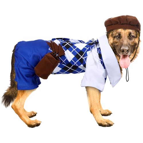 Hunde-Golf-Kostüm mit Golftasche und Schlägern, lustiges Haustierkostüm, Hunde-Cosplay-Outfits, Halloween, Urlaub, Haustier-Partyzubehör für kleine, mittelgroße und große Hunde (Halsumfang: 35,6–43,2 von Huhumy