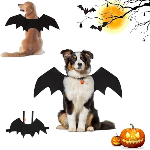 Fledermausflügel Hund, Haustier Hund Fledermaus mit Pumpkin Bell, Halloween Hunde Katze Kostüm, Einstellbar Fledermaus Flügel Cosplay Dekoration (L) von Huifengjie