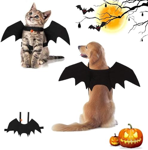 Fledermausflügel Katze,Halloween Katze Fledermaus Kostüm Flügel mit Kürbisglocke, Haustier Fledermaus Niedlich Halloween Kostüm für Haustiere Cosplay für Mittleren Hund für Partys (M) von Huifengjie