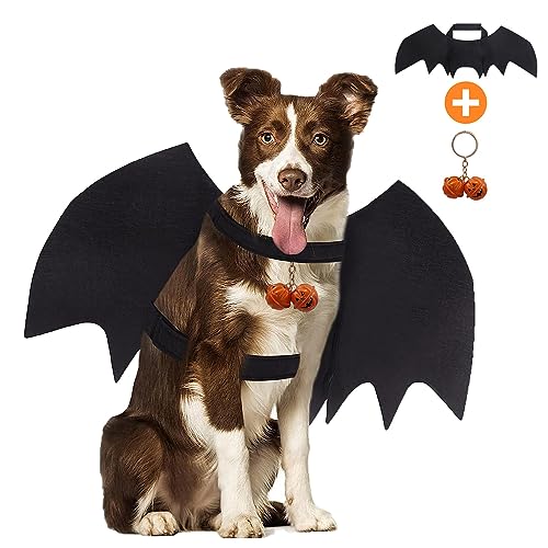 Halloween Hundekostüm, Hunde Kostüm Halloween, Halloween Kostüm Fledermaus mit 2Pcs Pumpkin Bell, Halloween Haustier Fledermausflügel Kostüm für Groß Hund(Schwarz) von Huifengjie