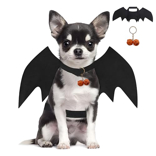 Hundekostüm Halloween, Halloween Kostüm Hund Fledermausflügel, Hunde Halloween Kostüm mit Pumpkin Bell, Halloween Fledermaus Kostüm für Klein Hund(Schwarz) von Huifengjie