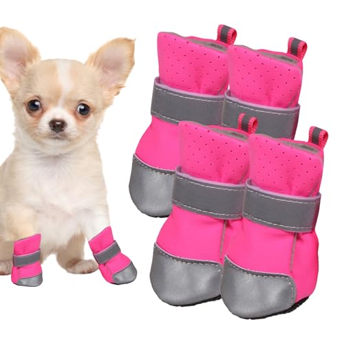 Atmungsaktive Hundeschuhe,Haustierschuhe für kleine Hunde | 4 Stück atmungsaktive, rutschfeste Hundestiefel und Pfotenschutz,Rutschfeste, leichte Hundestiefel für verstellbare Dichtigkeit bei Hujinkan von Hujinkan