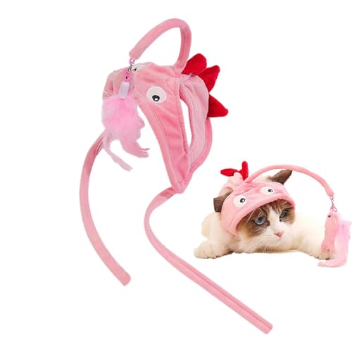 Hujinkan Am Kopf montiertes Katzenspielzeug, Am Kopf montiertes Katzenstangenspielzeug zur Selbstbedienung, Niedliche Katzenspielzeug-Angelrute, Plüsch-Katzenkostüm für Hauskatzen, Kätzchen von Hujinkan