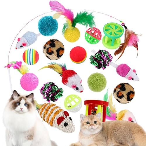 Hujinkan Katzenspielzeug-Paket | interaktives Kätzchenspielzeug | Kitten Toys Variety Pack, Verschiedene Katzenspielzeuge mit Katzenfeder-Teaser, bunten Bällen von Hujinkan