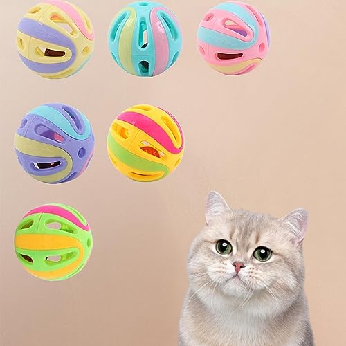 Hujinkan katzenball katzenspielzeug, 6 STK Jingle Bell katzenbälle, Katze Pounce Jingle Ball, Großer hohler Rasselball für Katzen, interaktives Kätzchen Jagdspielzeug für Kätzchen, zufällige Farbe*6 von Hujinkan
