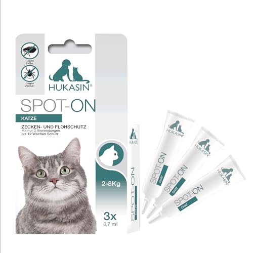 Hukasin® Spot On Katze - Zecken- und Floh Schutz - langanhaltender Zeckenschutz & Flohmittel für Katzen bis zu 12 Wochen, für die Gesundheit Ihrer Katze von Hukasin