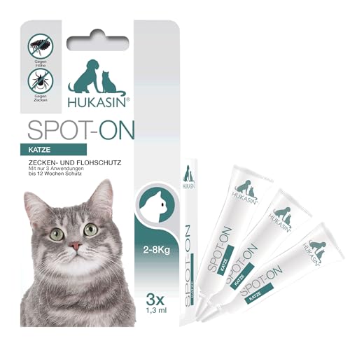 Hukasin® Spot On Katze - Zecken- und Floh Schutz - langanhaltender Zeckenschutz & Flohmittel für Katzen bis zu 12 Wochen von Hukasin