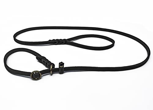 Fettleder Moxonleine Retrieverleine aus Leder schwarz mit Zugstop, Messing (150cm x 12mm) von Hund natürlich