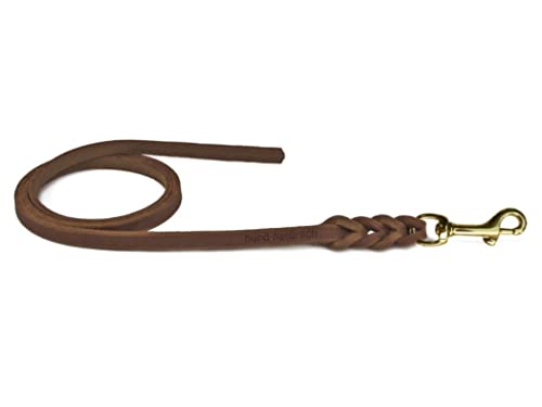 Fettlederleine 1m / 1,35m / 2,20m / 3m Chrom oder Messing ohne Handschlaufe (1m x 15mm braun Messing Haken) von Hund natürlich