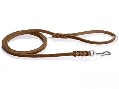 Fettlederleine 1m Hellbraun Cognac mit Handschlaufe, Ring + Chrom Haken Lederleine (1m x 10mm) von Hund natürlich