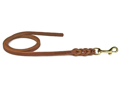 Fettlederleine Schleppleine aus Leder für Hunde 5m, 7,5m, 10m (5m x 10mm Cognac Messing) von Hund natürlich