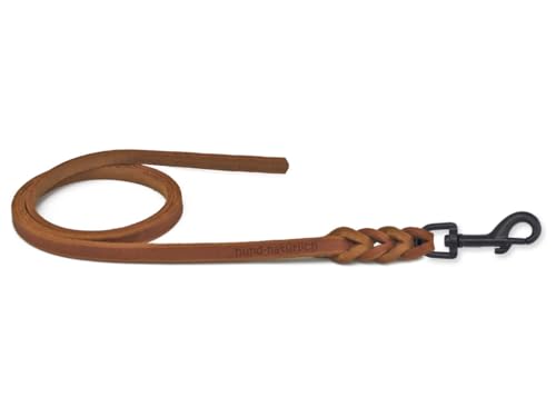 Fettlederleine für Hunde 1m / 1,35m / 2,20m / 3m Bolzenkarabiner schwarz matt, ohne Handschlaufe Cognac 2,20m x 12mm von Hund natürlich