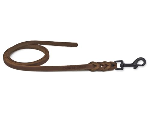 Fettlederleine für Hunde 1m / 1,35m / 2,20m / 3m Bolzenkarabiner schwarz matt, ohne Handschlaufe braun 1,35m x 15mm von Hund natürlich