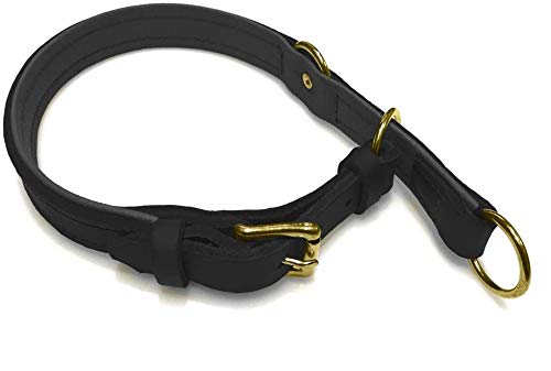 Zugstopp Lederhalsband für Hunde Schlupfhalsband schwarz, Messing Gr. 45 von Hund natürlich