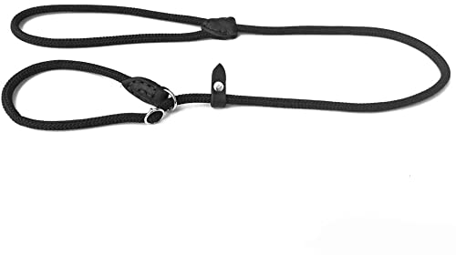 hund-natuerlich Nylon Retrieverleine Moxonleine für Hunde schwarz mit Lederbesatz (120cm x 13mm) von hund-natuerlich
