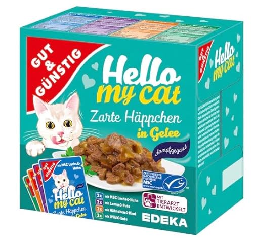EDEKA Katzenfutter Gut und Günstig Zarte Häppchen Multi Gelee 8x100g Nassfutter von Hunde