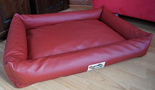 Hundebettenmanufaktur Hundebett Hundesofa Schlafplatz wendbar komplett aus Kunstleder PicoBello Farbe und Größe wählbar (80 cm X 60 cm, Ziegelrot) von Hundebettenmanufaktur