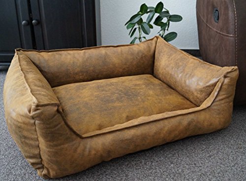 Hundebettenmanufaktur Hundebett Wildlederoptik Hundesofa Schlafplatz Velluto waschbar Farbe und Größe wählbar (90 cm X 70 cm, Amber) von Hundebettenmanufaktur