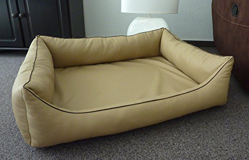 Hundebettenmanufaktur Orthopaedisches Hundesofa Hundebett Kunstleder Ortopedico 115 cm X 95 cm mit Viscoschaum Matratze (beige) von Hundebettenmanufaktur
