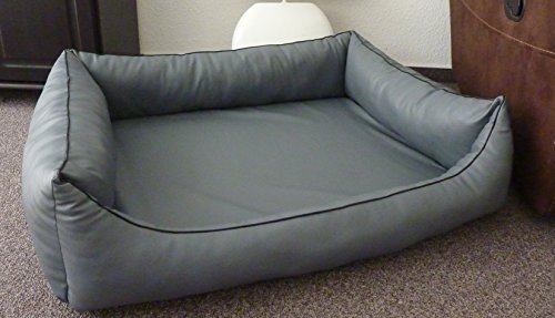 Ortopedico Orthopaedisches Hundesofa Hundebett Kunstleder Hundebettenmanufaktur 90 cm X 70 cm mit Viscoschaum Matratze (grau) von Hundebettenmanufaktur