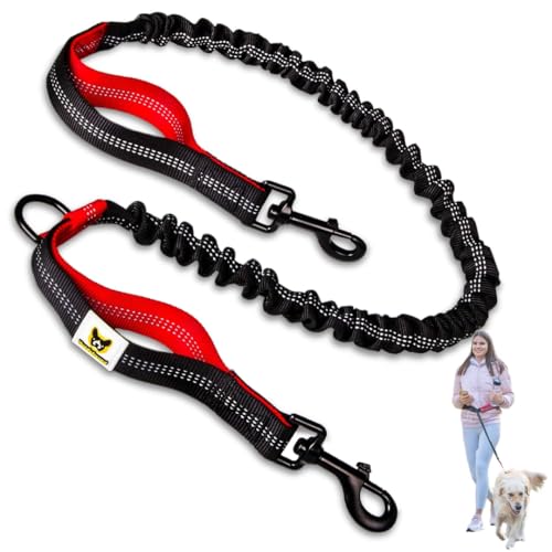 Hundefreund Bungee-Leinenverlängerung für Joggingleine – Stoßdämpfende Ersatzleine mit 2 Griffen und Reflektierenden Nähten – Für Mittlere und Große Hunde (Rot) von Hundefreund