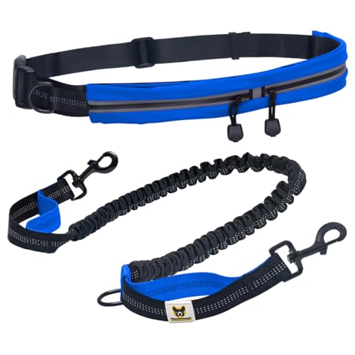 Hundefreund Joggingleine mit Bauchgurt Blau | Laufleine Elastisch Ruckdämpfend Reflektierend für mittelgroße und große Hunde bis 70 kg | Freie Hände zum Joggen Laufen Radfahren Wandern von Hundefreund