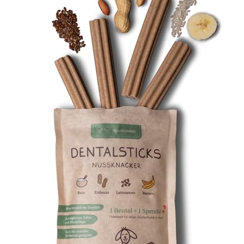 HUNDERUNDE Dental Sticks Hund Kaustangen 3er Pack - Hunde Kauartikel für Zahnpflege gegen Zahnstein - 100% natürlich, vegan, hypoallergen - 4 Sticks pro Pack (Nussknacker) von Hunderunde