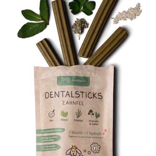 HUNDERUNDE Dental Sticks Hund Kaustangen 3er Pack - Hunde Kauartikel für Zahnpflege gegen Zahnstein - 100% natürlich, vegan, hypoallergen - 4 Sticks pro Pack (Zahnfee) von Hunderunde
