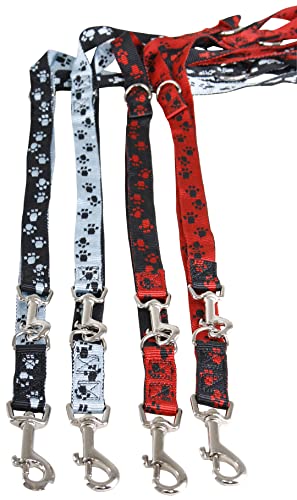 Hundezubehör FreWe verstellbare Führleine (Polizeileine) / 1,80 m lang, 20 mm breit / 3-Fach verstellbar/hellblau (Silber) mit schwarzen Pfoten von Hundezubehör FreWe