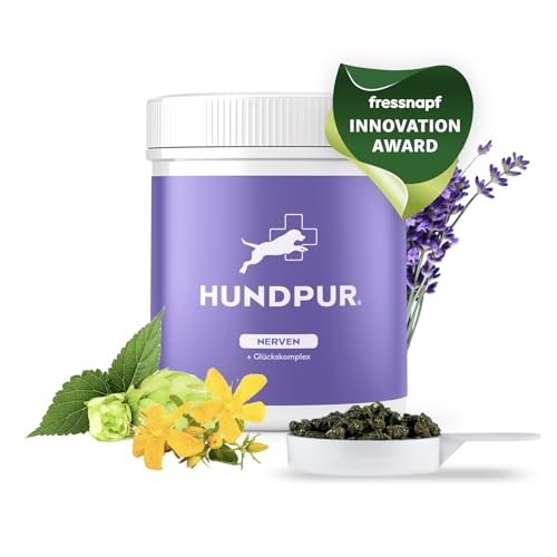 Hundpur Nerven 300 g - Zusatzfutter - Pellets für Hunde gegen Stress & Angst - Mit Johanniskraut, Lavendel & Magnesium - Stärkung der Nerven Hund - Made in Germany von Hundpur