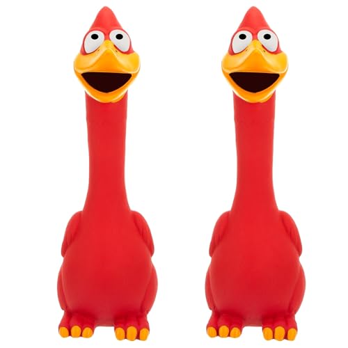 Hungdao Pferde-Spielzeug, 27,9 cm, Latex, Gummi, Huhn, Hundespielzeug, reduziert Trennung, Angst, schreiendes Huhn-Spielzeug für Pferde, Haustiere (rot), 2 Stück von Hungdao