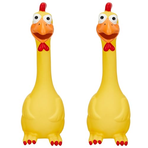 Hungdao Pferde-Spielzeug, 27,9 cm, Latex, Gummi, Huhn, Hundespielzeug, reduziert Trennung, Angst, schreiendes Huhn-Spielzeug für Pferde, Haustiere (gelb), 2 Stück von Hungdao