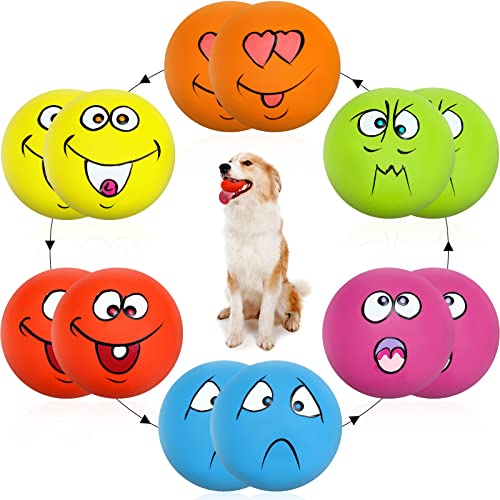 Quietschendes Hundespielzeug, quietschendes Gesicht, Emoticon-Hundespielzeug, interaktives Hundespielzeug, Kauspielzeug, quietschender Hundespielzeug, Latex-Gummibälle für kleine, Training, 12 Stück von Hungdao
