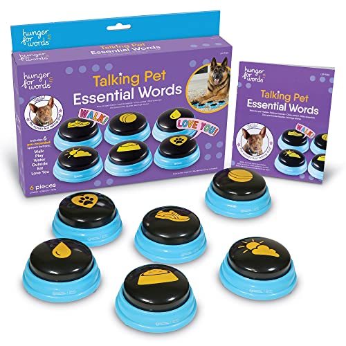 Hunger for Words Talking Pet Essential Words - 6 Stück Set voraufgezeichnete Sprachtasten für Hunde, Hundeknöpfe für Kommunikation Hunger for Words Talking Pet Essential Words - 6 Stück Set voraufgezeichnete Sprachtasten für Hunde, Hundeknöpfe für Kommunikation von Hunger for Words