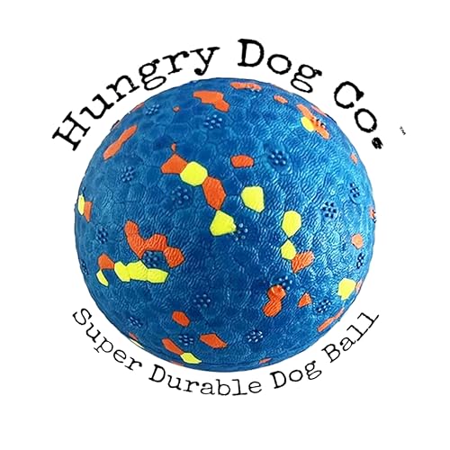 Hungry Dog Co. Unzerstörbare Premium-Hundebälle, haustiersicheres Hundespielzeug für Spaß und Spiel. Sehr federnd und langlebig, ideal für aggressive Kauer, stimulierende Farben und Muster, 1 blauer von Hungry Dog Co.