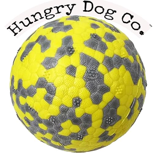 Hungry Dog Co. Unzerstörbare Premium-Hundebälle, haustiersicheres Hundespielzeug für Spaß und Spiel. Sehr federnd und langlebig, ideal für aggressive Kauer, stimulierende Farben und Muster, 1 gelber von Hungry Dog Co.