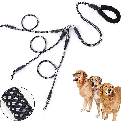 3-in-1 Hundeleine, 3 Teilige Hundeleine, Anti Zieh Haustier Hund Leine Kette, Haustier Hund Leine Kette, mit Griff, Drehbar, Hund Leine für 1/2/3 Hunde, Mittlere Bis Kleine Hunde, 1.5 m von Hunphy