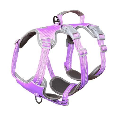 Huntboo Hundegeschirr, Hunde Sicherheitsgeschirr, Vollständig Reflektierendes Geschirr mit Gepolstertem Griff, Verstellbare Weste für Kleine, Mittelgroße, Grosse Hunde (Lavendel Lila, XL) von Huntboo