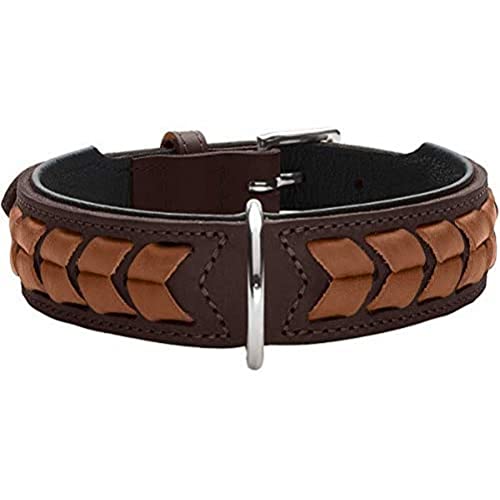 HUNTER EL PASO Hundehalsband, Leder, geschmeidig, geflochten, 50 (S-M), dunbkelbraun/schwarz von HUNTER