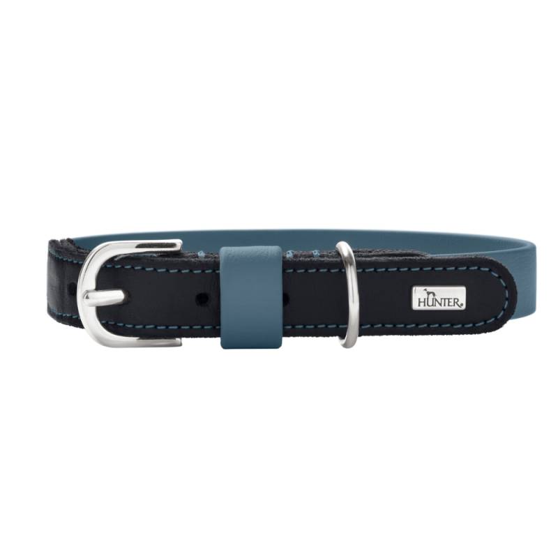 HUNTER Halsband Wolmar BioThane® x Leder, rauchblau/schwarz - Größe S: 45 cm lang, 19 mm breit von Hunter