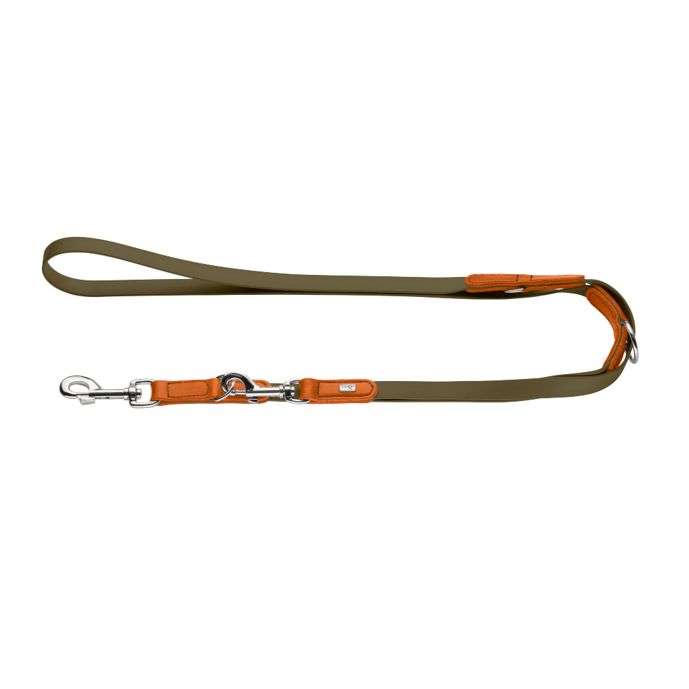 HUNTER Verstellbare Führleine Wolmar BioThane® x Leder, khaki/orange - 200 cm lang, 19 mm breit von Hunter