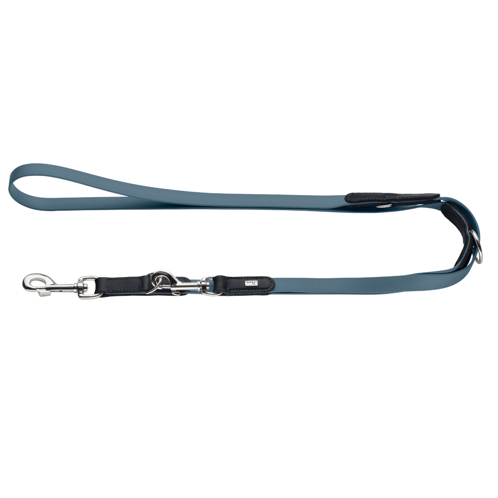 HUNTER Verstellbare Leine Wolmar - BioThane® x Leder, blaugrau/schwarz - 200 cm lang, 19 mm breit von Hunter