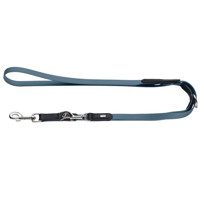 HUNTER Verstellbare Leine Wolmar - BioThane® x Leder, blaugrau/schwarz - 200 cm lang, 19 mm breit von Hunter