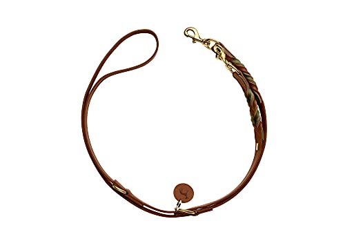 HUNTER Verstellbare Führleine SOLID Education Duo, Farbe: Cognac/Oliv, Handgeflochten, 3-Fach verstellbar, Robustes Leder mit abgerundeten Kanten, inkl. Schlüsselanhänger, Größe 20/200 von HUNTER
