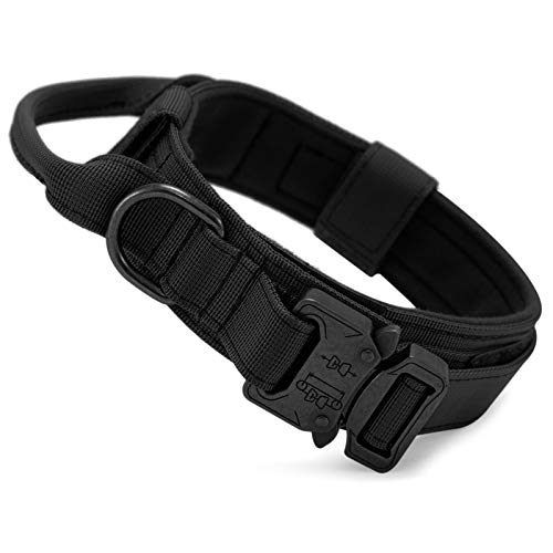 Huntvp taktisch Hundehalsband Verstellbar mit Kontrollgriff, aus Nylon, gepolstert, Metallschnalle, für Mittlere Große Hunde Jagd Training Freizeit Outdoor, Schwarz XL von HUNTVP