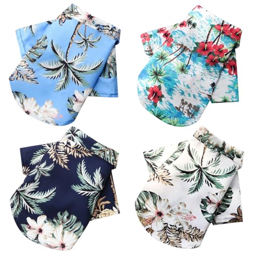 Huraoerrrr 4-Pack-Hund Hawaiian Hemden-atmungsaktive Kurzarm-Sommerhundkleidung mit Kokosnussbaummuster, perfekt für 4, 5-5, kg Haustiere von Huraoerrrr