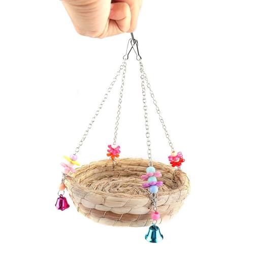 Bird Nest for Cage Bird Swing, Straw Parakeet Nest with 4 Metal Bells, Hanging Bird Hammock for Budgies Cockatiel Parrots Lovebirds African Greys Cockatoo Bird Nest for Cage Bird Swing, Straw Parakeet Nest with 4 Metal Bells, Hanging Bird Hammock for Budgies Cockatiel Parrots Lovebirds African Greys Cockatoo von Huraoerrrr
